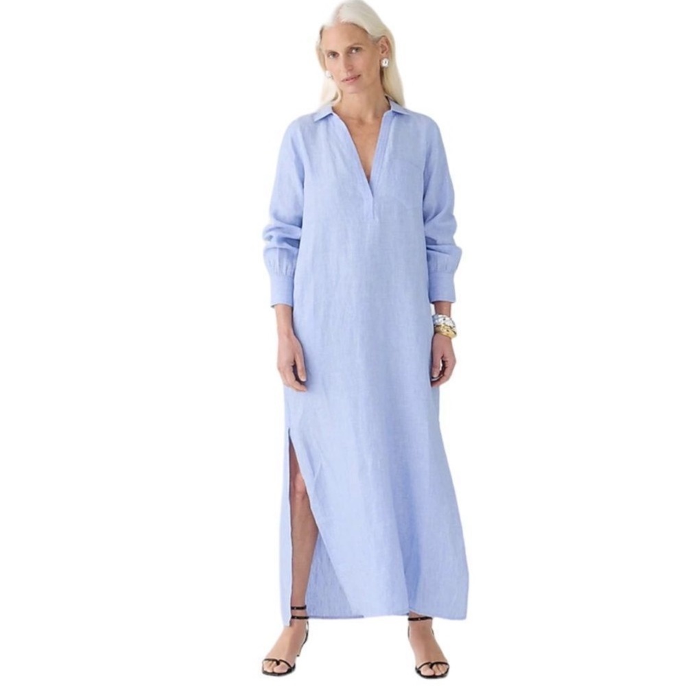 I crew French blue bungalow maxi popover dress women xs